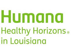 The image shows the Humana logo in green text, with the words Healthy Horizons in Louisiana written below it in a similar green font.